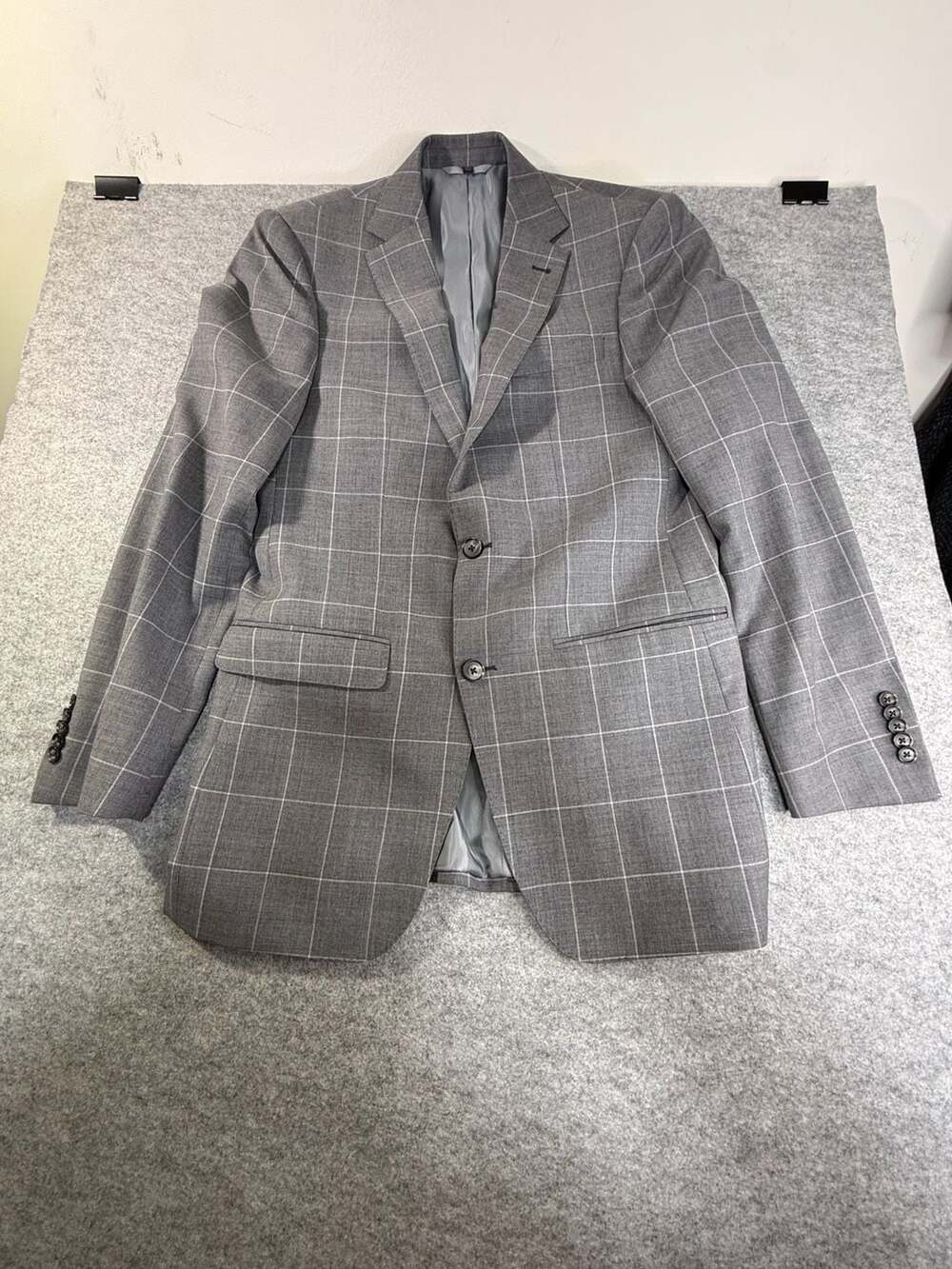 Smith and James Padua Model Grey Windowpane 100% Wool Suit